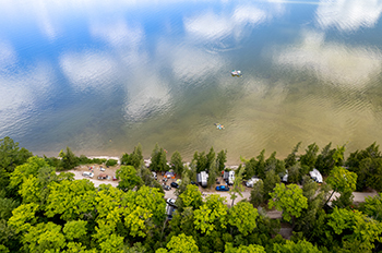 view of campground and lakeshore