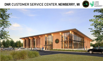 Demo image of new customer service center with natural wood materials