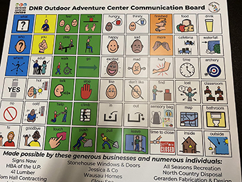 A sensory board showing various symbols is shown.