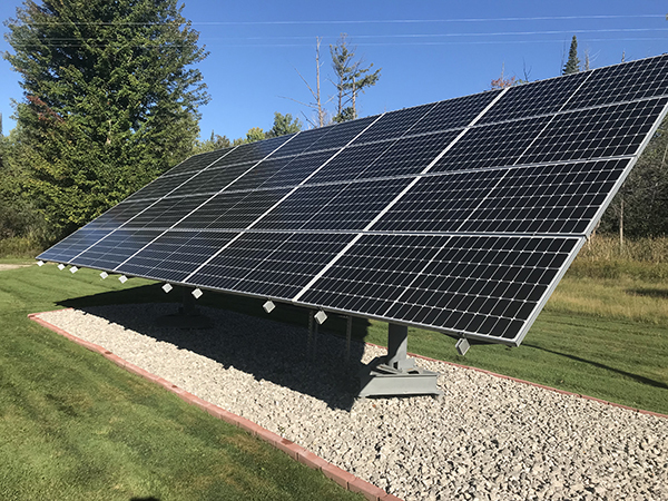 A solar array at the visitor center at the Oden State Fish Hatchery is shown.