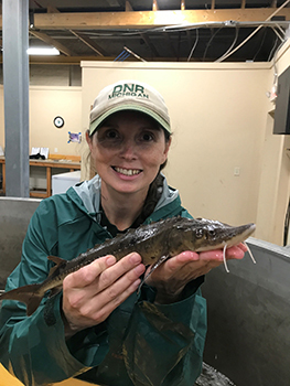  Jen Johnson, a fisheries biologist who works in the DNR Northern Lake Michigan Management Unit.