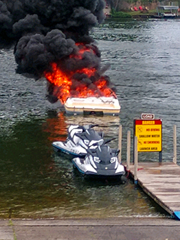 A boat is shown ablaze at Belleville Lake ()Judy Brothers photo)