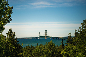 Mackinac Bridge spanning over water