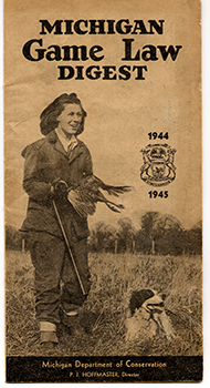 The cover of the hunting digest from 1944-45, depicting a woman hunter, is shown.