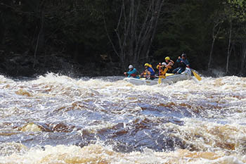 whitewater rafters on active river