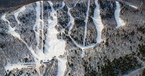 bird's-eye view of ski runs