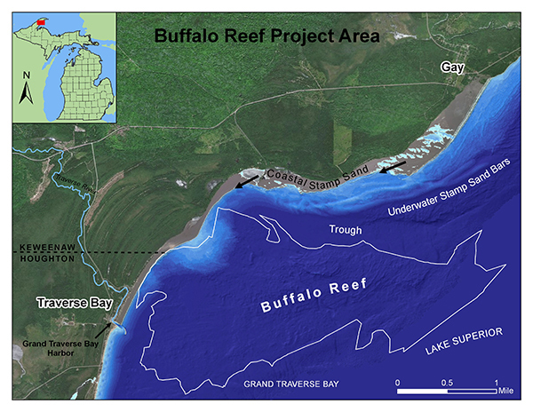 A map shows the features involved in the Buffalo Reef issue.