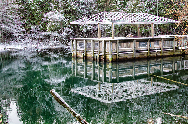 The emerald waters of the Big Spring shown on a winter day.