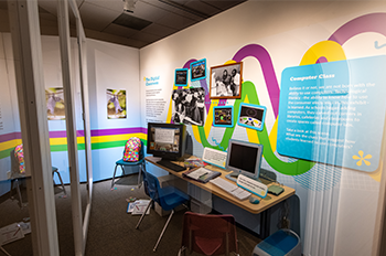Exhibit display featuring early computers.