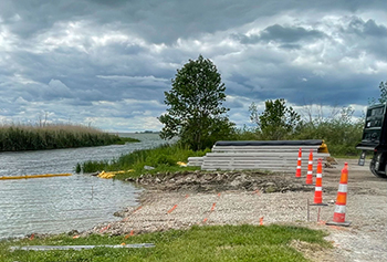 The boating access worksite area is shown during construction.