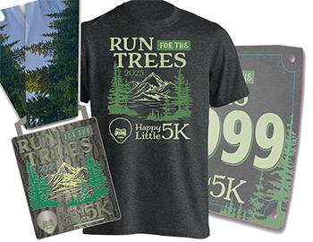 Bob Ross-inspired T-shirt, medal and race bib