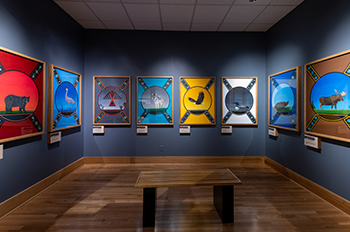 Gallery with art from an Anishinaabe artist.