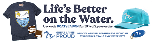 Great Lakes Proud logo and merchandise samples. Use code BOATSEASON for 10% off your order. 