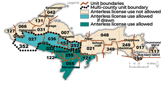 Upper Peninsula deer management unit map