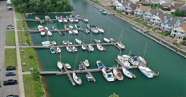 bird's-eye view of boats in harbor