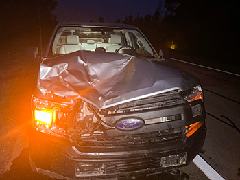 A vehicle pulled over to the side of M-95 after a vehicle moose crash earlier this year.