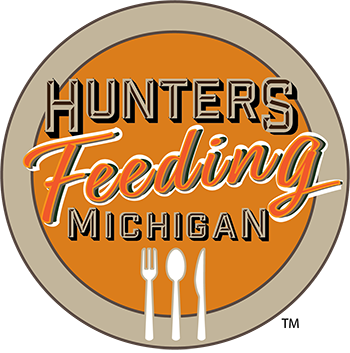 Hunters Feeding Michigan logo that include fork, spoon and knife