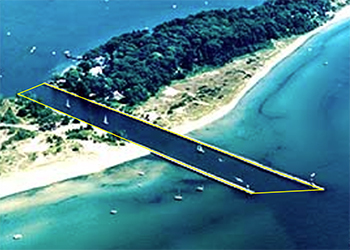 Aerial view of the port of Whitehall/Montague; the yellow boxed area indicates the area in which the new regulations are in effect.