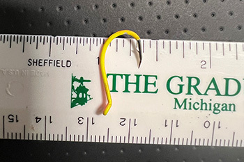 One single-pointed unweighted hook measuring a half-inch or less from point to shank, as pictured here, is allowed from Nov. 1 to Nov. 30.