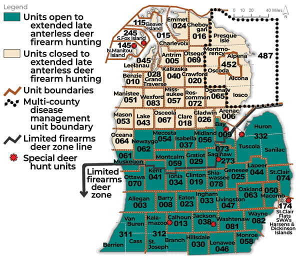 Extended late antlerless firearm deer season DMU map 2026