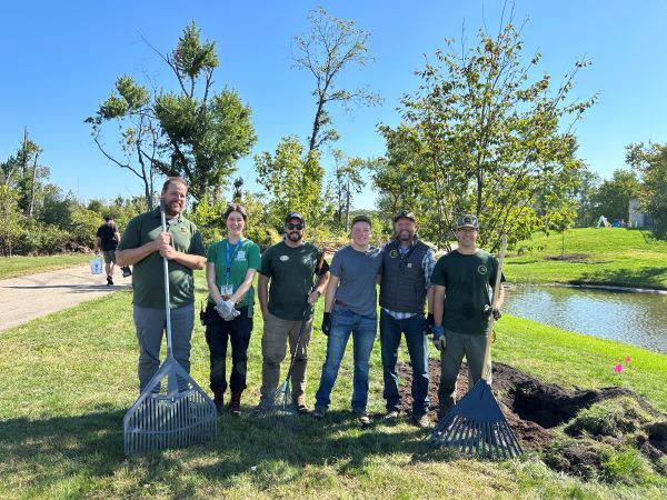 DNR, City or Portage and Kalamazoo Nature Center staff at tree planting
