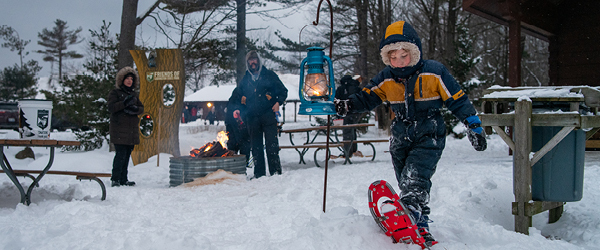 A child snowshoeing.