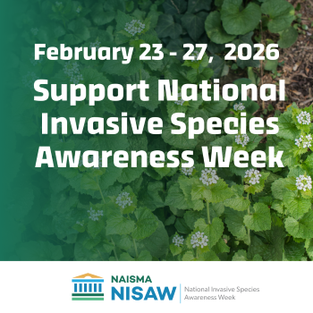 A banner announcing National Invasive Species Awareness Week, Feb. 23-27, 2026.