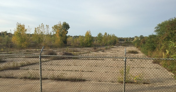 A view, facing west from Stevenson Street, of the central portion of Chevy Commons prior to capping the area with park space
