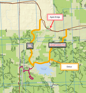 Reroute map for ORV trail at Agate Falls Scenic Site