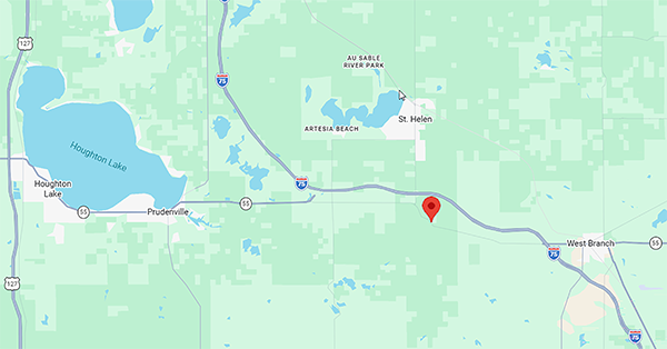 map showing location and area around planned Roscommon County shooting range