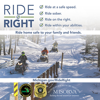 A poster promoting Michigan's Ride Right safety campaign is shown.