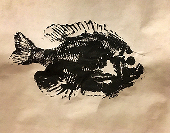 An example of Gyotaku artwork by a student.