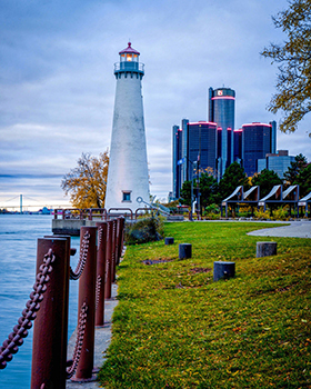 At Milliken State Park and Harbor, visitors can view the river and our neighbors in Canada through two color blind scenic viewers.