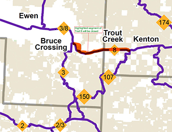 A close-up on the trail map for Agate Falls. 