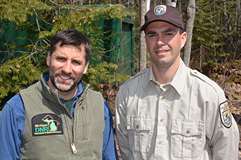 DNR wildlife biologist John DePue, left, and Rich Geboy, USFWS regional white-nose syndrome coordinator are shown in 2017.