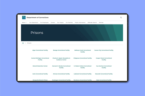 Screenshot of MDOC's Prison directory listings