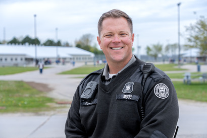 An officer on the prison yard
