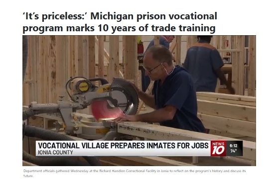 Screenshot of a WILX news story: ‘It’s priceless:’ Michigan prison vocational program marks 10 years of trade training