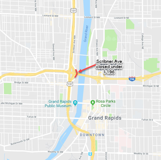 Total closure Scribner Avenue under I196, Grand Rapids, March 21