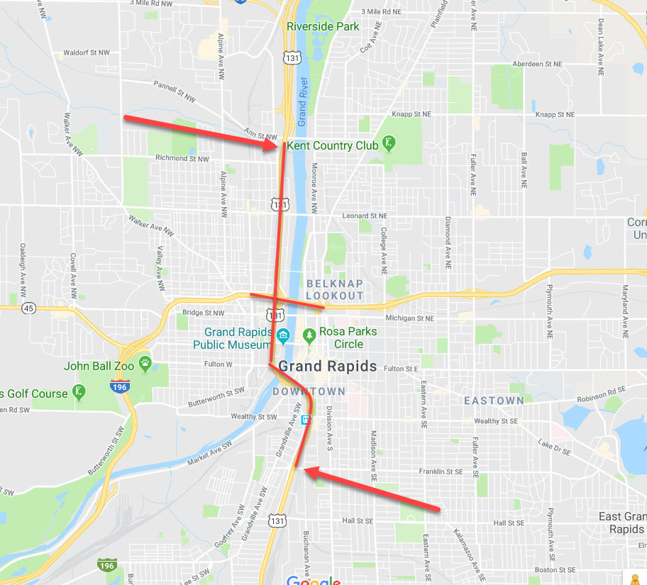 Lane & ramp closures: I-196/US-131, Grand Rapids, March 29-30