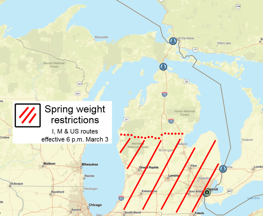 Spring weight restriction map