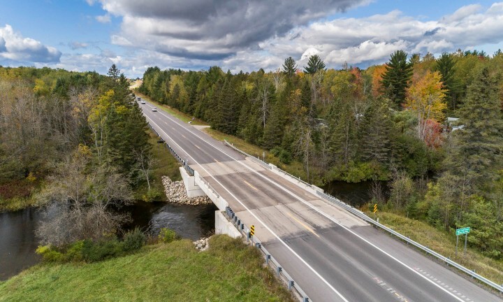 An arial view of a rural Michigan highway.
