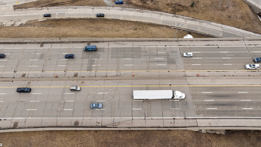 An aerial view of poor road conditions.
