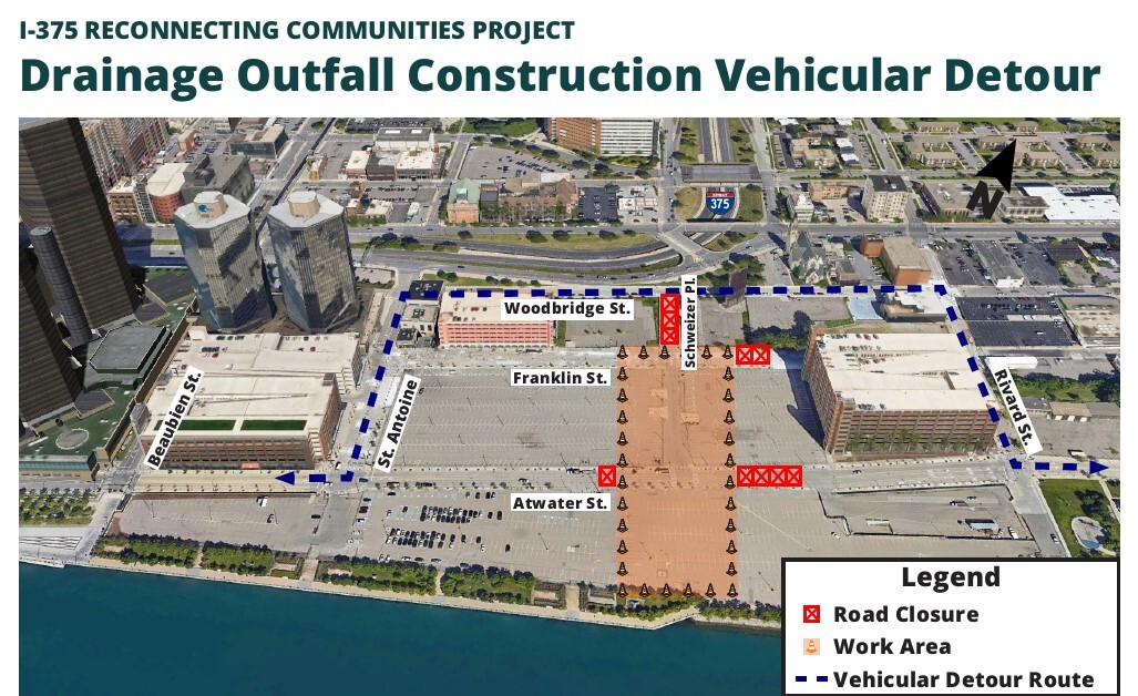 Vehicle detour for drainage outfall construction Vehicle detour for drainage outfall construction