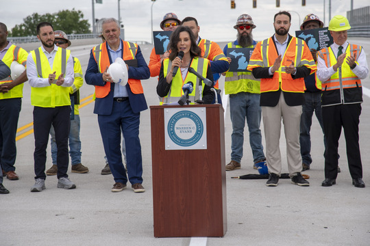 Ribbon cutting ceremony at Miller-Rotunda bridge.