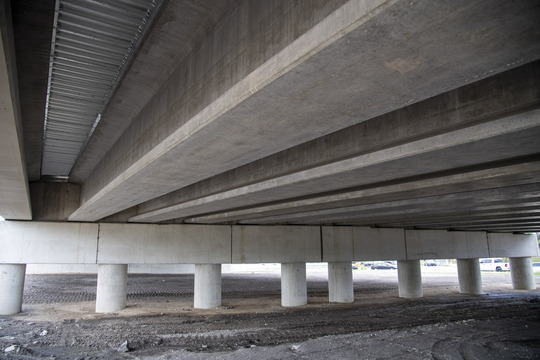 The underside of the new Miller-Rotunda bridge.