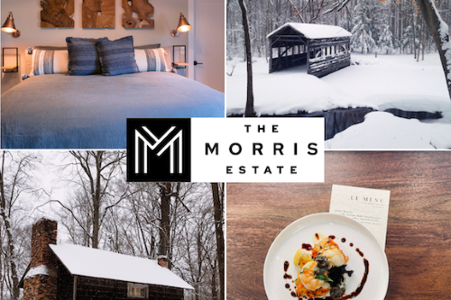 A promotional design featuring four photos of the property and the Morris Estate logo.