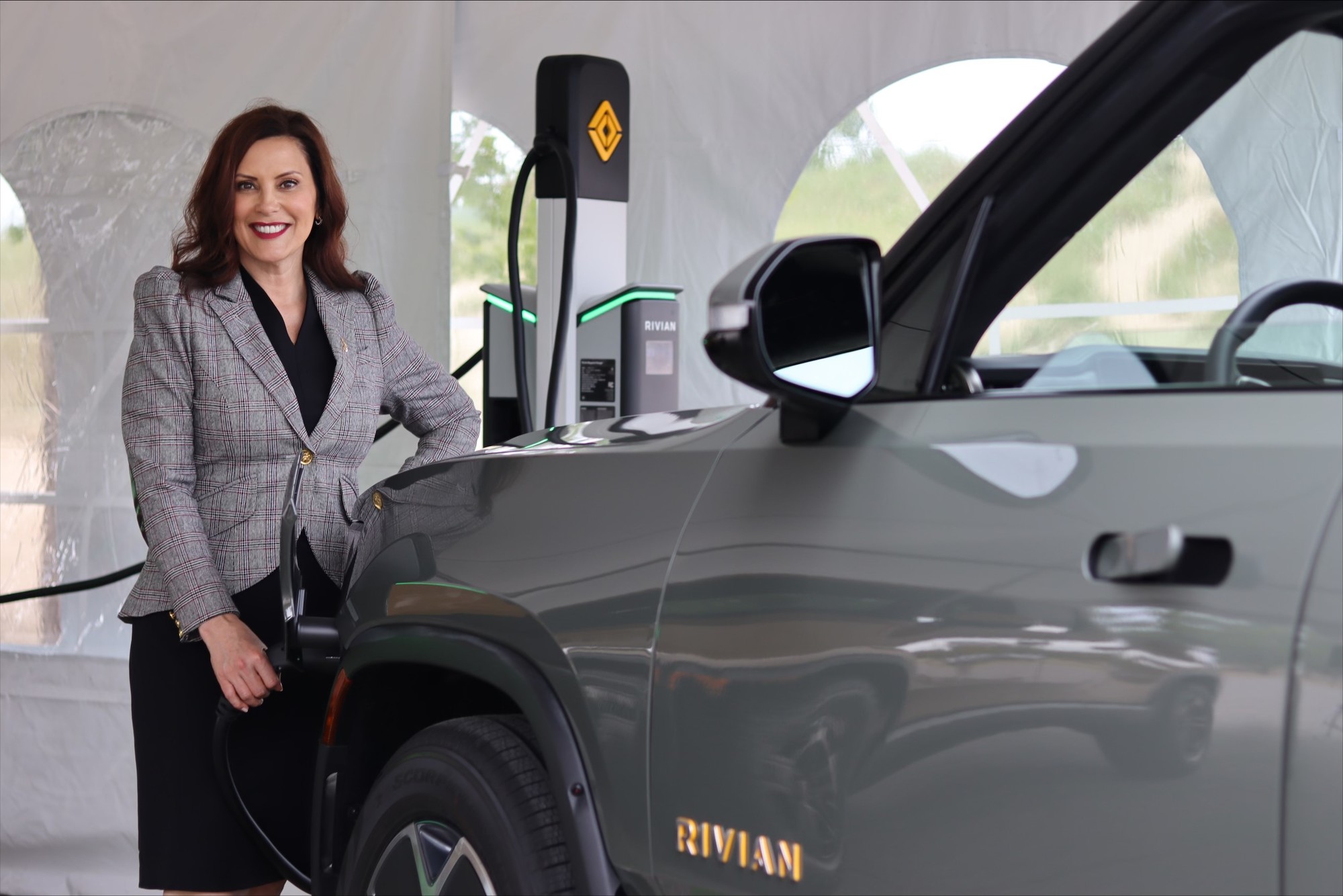 Governor Whitmer at EV charger press conference 