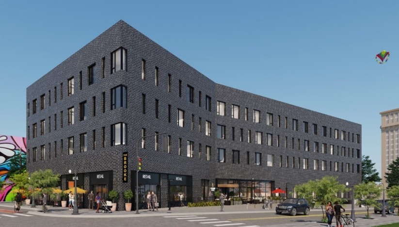 Rendering of the Bagley + 16th Redevelopment Project's four-story, mixed-use building in the Mexicantown neighborhood