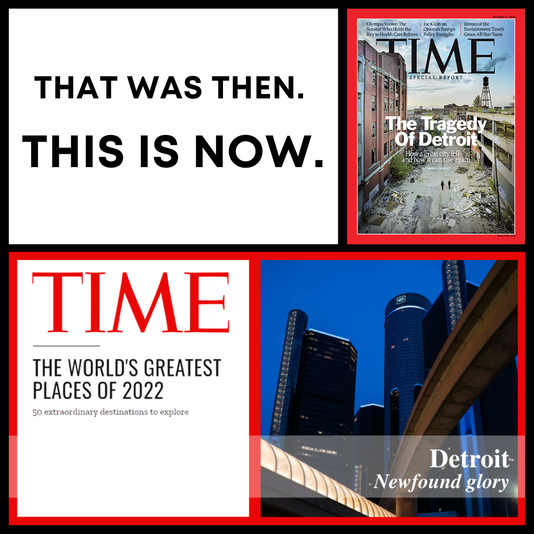 Image of TIME magazine cover from 2009 showing a picture of Detroit with the words 
